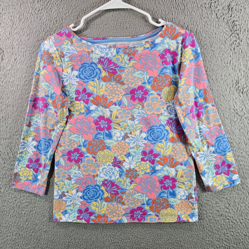 Talbots Tee Womens XS Multicolored Floral Print Long Sleeve Shirt Top